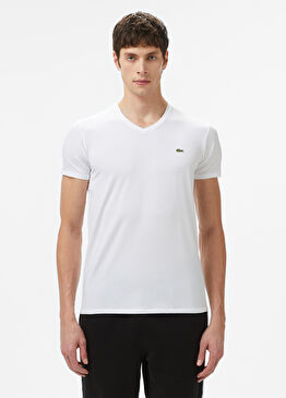 Beyaz V Yaka Slim Fit Kısa Kollu Erkek T-Shirt