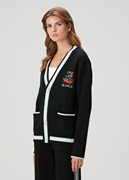 Siyah Nakışlı Yün Hırka