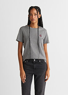Gri Yuvarlak Yaka Regular Fit Kısa Kollu Kadın T-Shirt