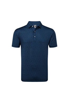 Lacivert Çiçek Baskılı Polo Yaka Kısa Kollu Erkek Golf T-Shirt 