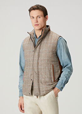 Kahverengi Ekose Desenli Yün Yelek