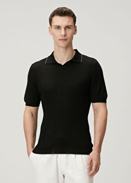 Siyah Polo Yaka Kısa Kollu Triko
