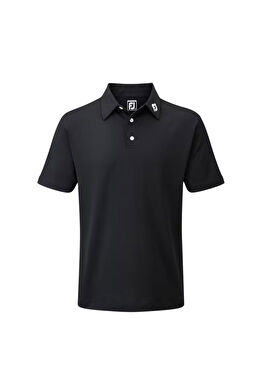 Stretch Pique Solid Siyah Polo Yaka Erkek Golf T-Shirt