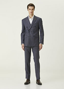 Vicenza Açık Mavi Ekoseli Kruvaze Yün Takım Elbise