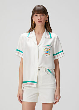 Beyaz Kısa Kol İpek Gömlek