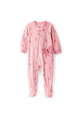 Pembe Polar Uzun Kollu Kız Bebek Patikli Tulum