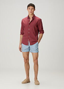 Ischia Turkuaz Kırmızı Etnik Desenli Mayo