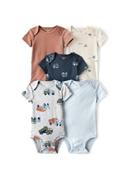 Kamyon Desenli Renkli Kısa Kollu Erkek Bebek Çıtçıtlı Body Seti