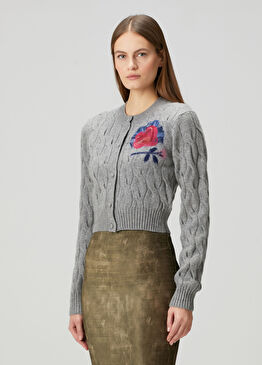 Gri Saç Örgü Yün Hırka