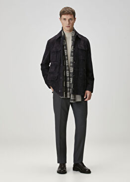 Lacivert Süet Utility Kaban