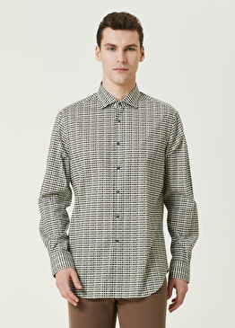 Yeşil Geometrik Desenli Gömlek