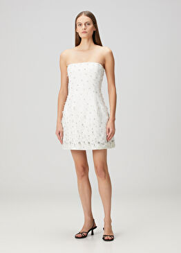 Yasmin Beyaz İşlemeli Mini Kokteyl Elbise