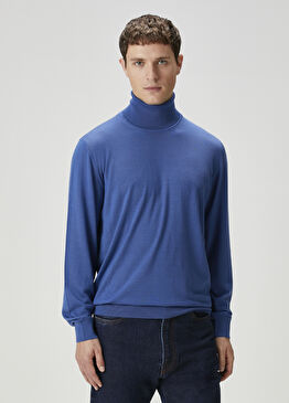 Açık Mavi Balıkçı Yaka Yün Triko