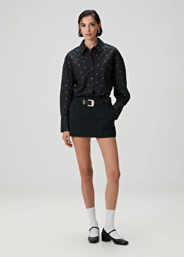 Siyah Çizgili Mini Etek