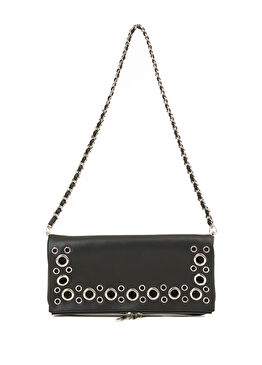 Siyah Zincir Askılı Kadın Deri Clutch