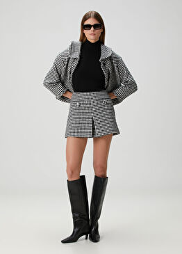 Siyah Pötikareli Mini Tweed Etek