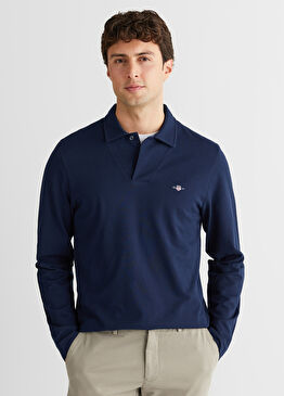 Lacivert Slim Fit V Polo Yaka Uzun Kollu Erkek T-shirt