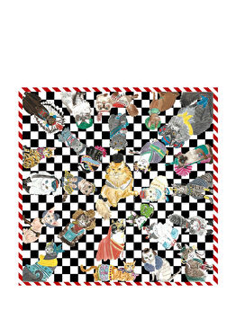 Kediler Aşkına Damalı Pamuklu Kadın Fular