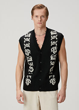 Scripture Siyah Beyaz Yün Triko Hırka