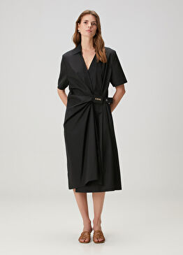 Relaxed Fit Siyah Midi Elbise