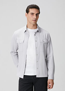 Gri Diyagonal Desenli Dış Gömlek