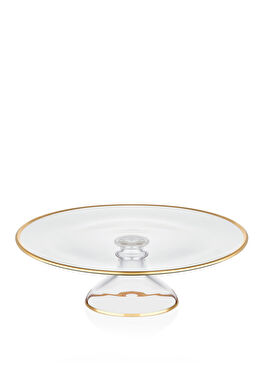 Dalia 24 Ayar Altın Yaldızlı Ayaklı Cam Servis Tabağı 23 cm