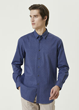 Mavi Çiçek Desenli Gömlek