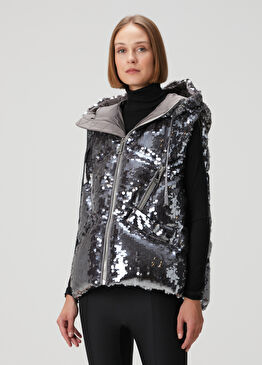 Iconic Milano Silver Kapüşonlu Payetli Yelek