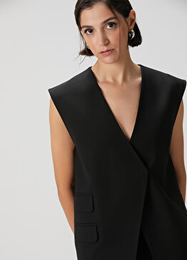 Oversized Siyah Yün Yelek