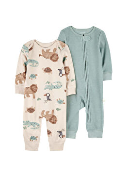 Desenli Renkli Erkek Bebek 2'li Tulum Seti