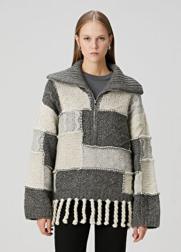 Gri Patchwork Yün Kazak