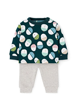 Meyve Baskılı Uzun Kollu Üst ve Gri Eşofman Altı Erkek Bebek 2'li Set