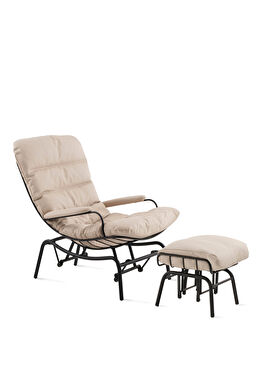 Yeke Taş Siyah Deri Puflu Sallanır Tv Koltuğu