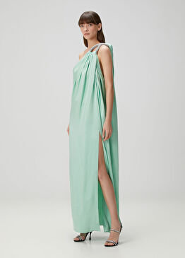 Yeşil Tek Omuzlu Maksi Abiye Elbise