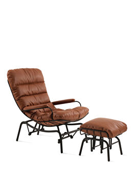 Yeke Taba Siyah Deri Puflu Sallanır Tv Koltuğu