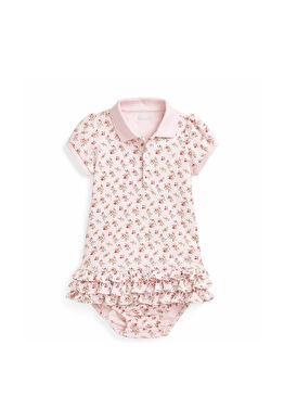 Pembe Çiçek Desenli Kız Bebek Elbise