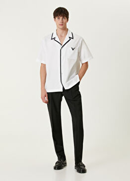 Siyah Beli Kordonlu Yün Pantolon