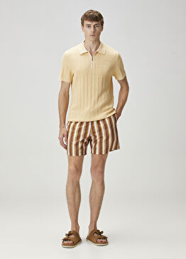 Beyaz Kahverengi Çizgi Desenli Mayo