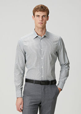 Koyu Yeşil Çizgi Desenli Gömlek