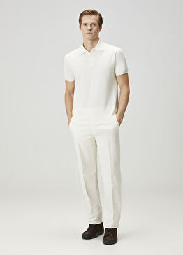 Kırık Beyaz Polo Yaka Kısa Kollu Triko
