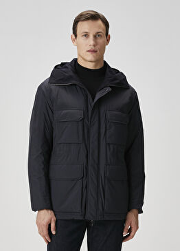 Lacivert Kapüşonlu Kaban