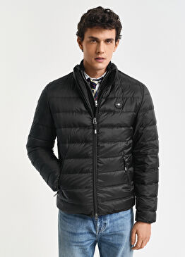 Siyah Regular Fit Dik Yaka Kaz Tüyü Erkek Mont