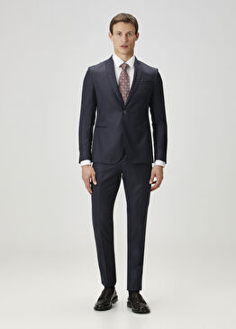 Lacivert Jakarlı Yün Takım Elbise