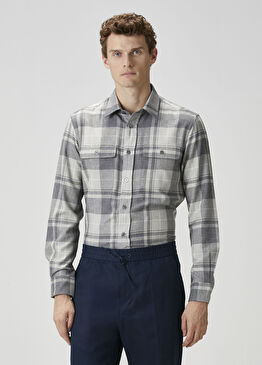 Gri Ekose Desenli Yün Dış Gömlek