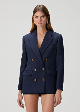 Lacivert Kruvaze Blazer