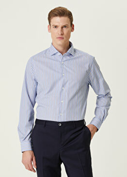Açık Mavi Çizgi Desenli Gömlek