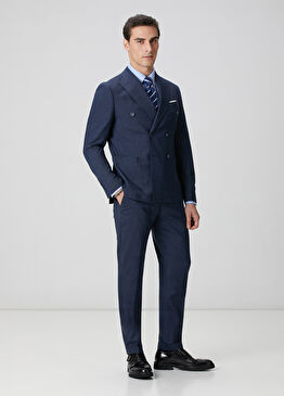 Lacivert Yün Karışımlı Oxford Takım Elbise