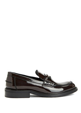 Kahverengi Kadın Tokalı Deri Loafer