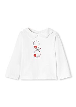 Beyaz Taraklı Yaka Uzun Kollu Kız Bebek T-Shirt