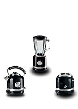 Moderna Siyah Kahvaltı Seti Su Isıtıcı Kettle + Smoothie Cam Blender + Ekmek Kızartma Makinesi Seti 